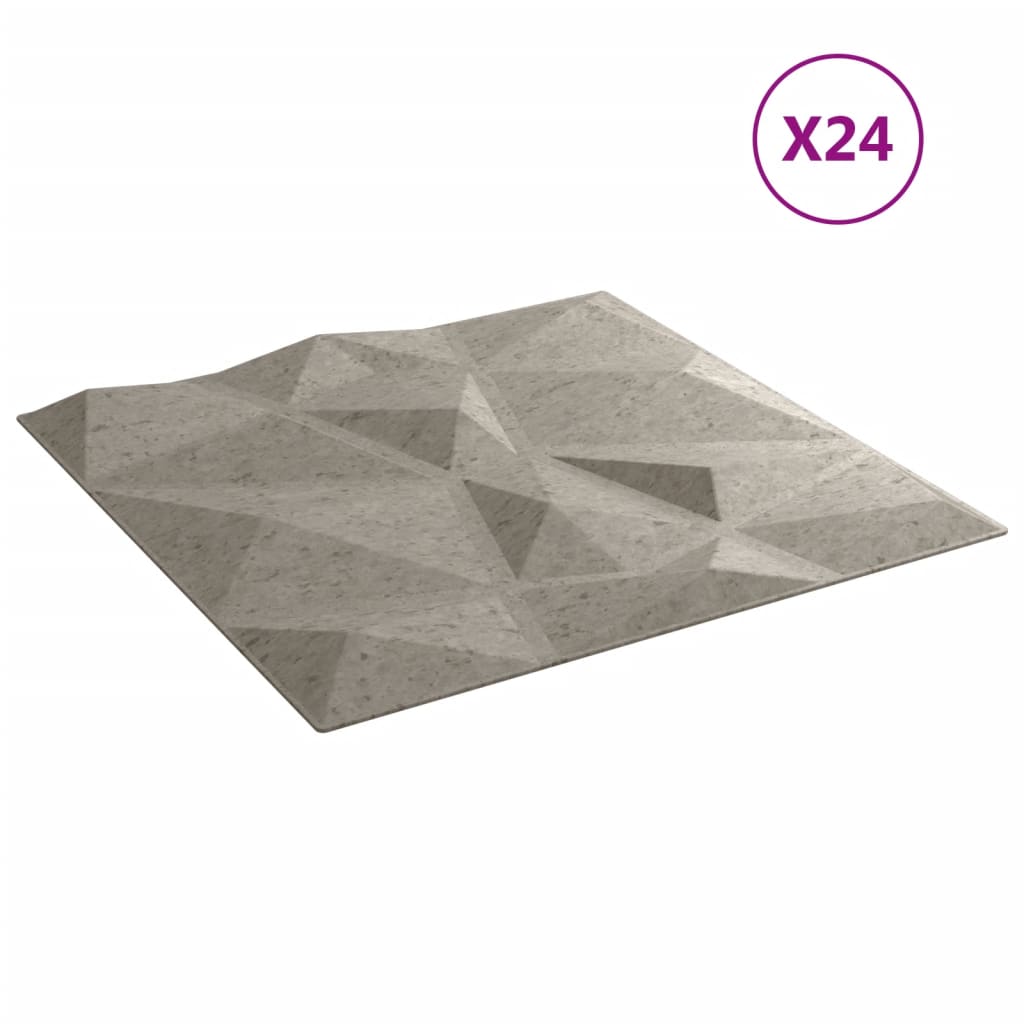 Veggpaneler 24 stk betonggrå 50x50 cm XPS 6 m² diamant