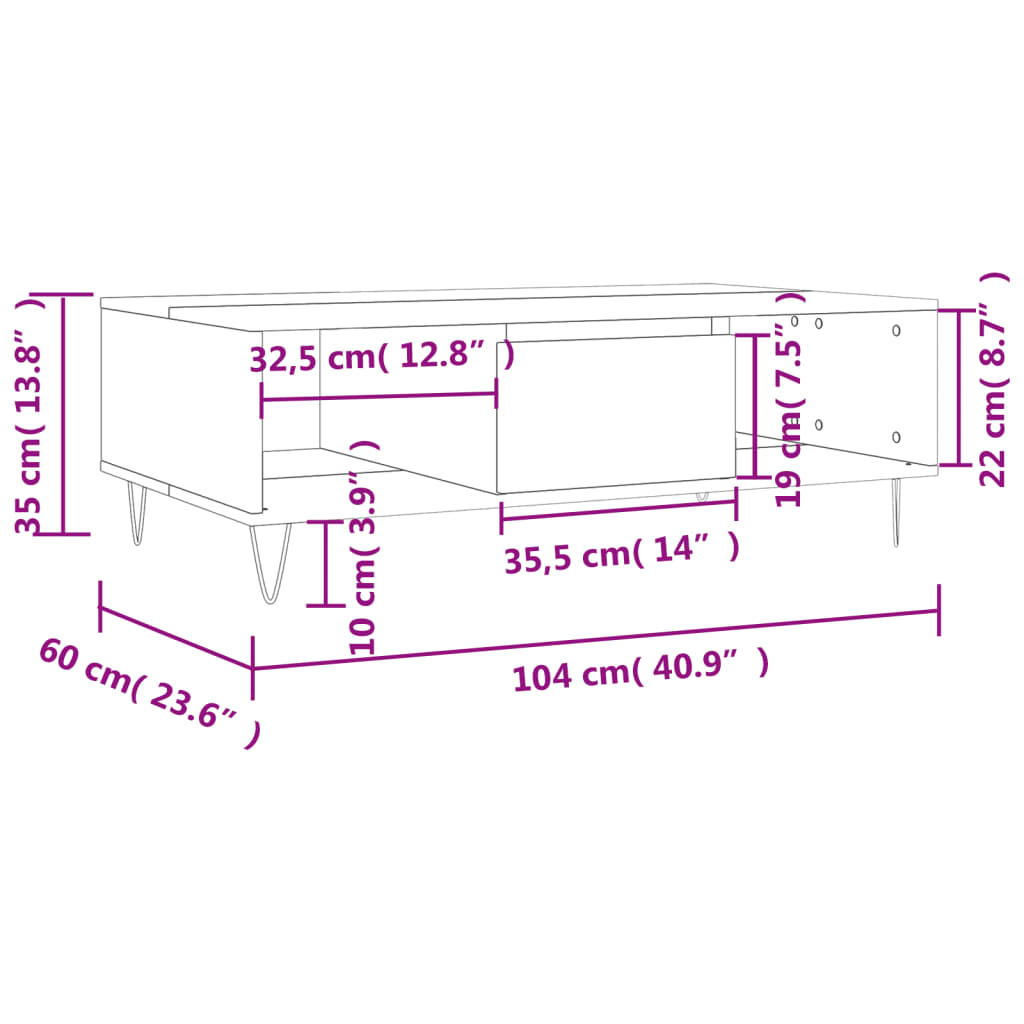 Salongbord Sonoma eik 104x60x35 cm konstruert tre