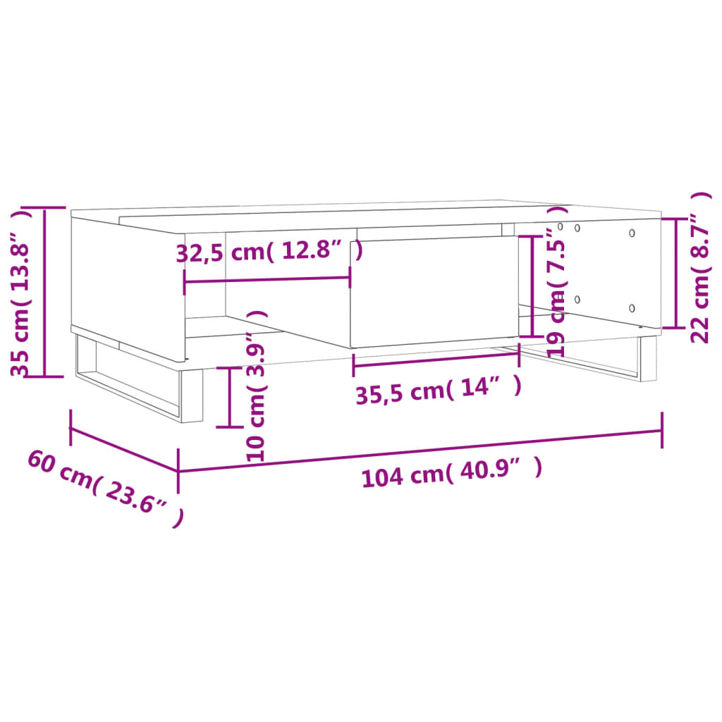 Salongbord Sonoma eik 104x60x35 cm konstruert tre