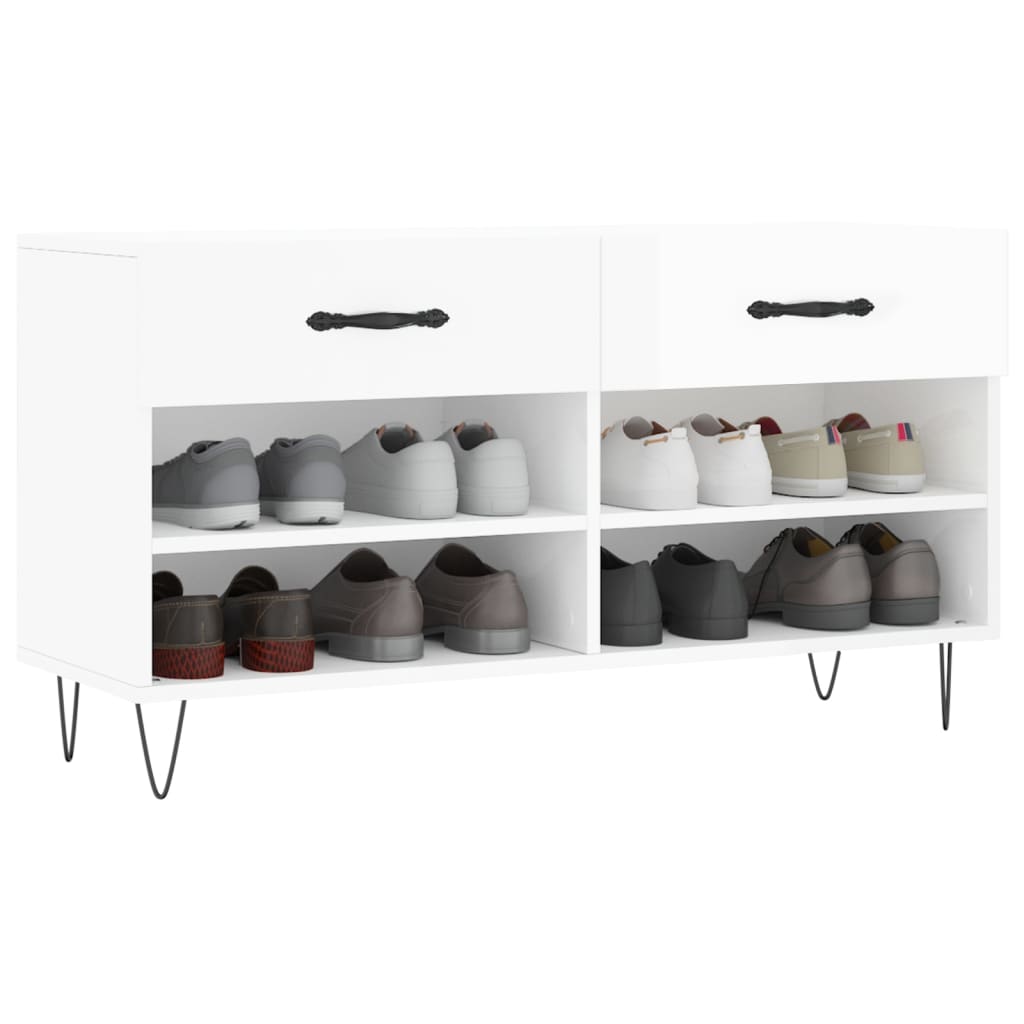 Skobenk høyglans hvit 102x35x55 cm konstruert tre