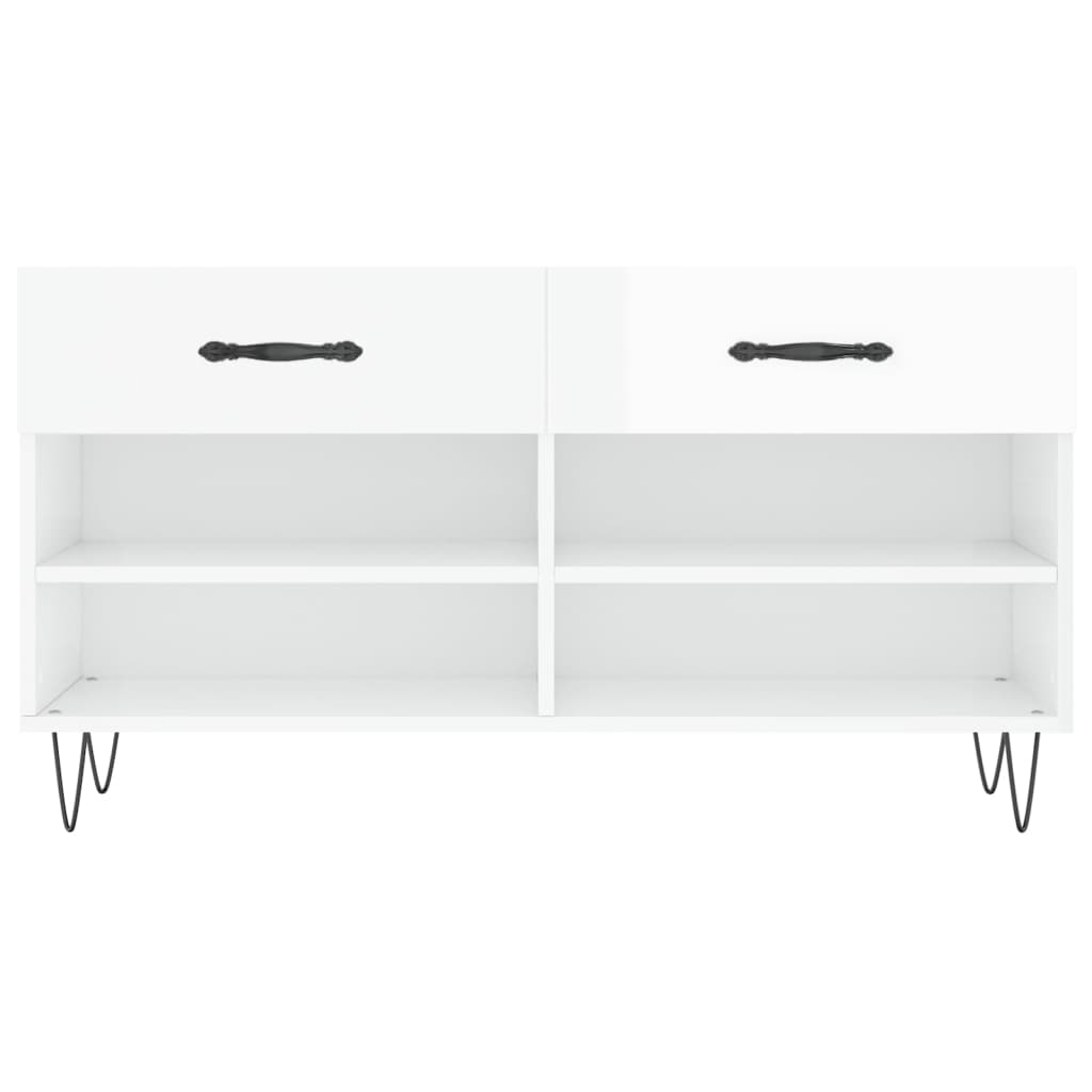 Skobenk høyglans hvit 102x35x55 cm konstruert tre