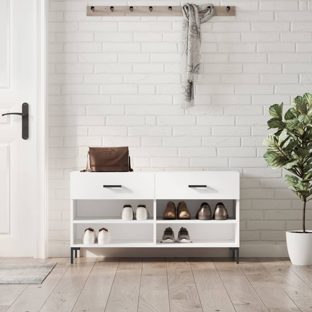 Skobenk høyglans hvit 102x35x55 cm konstruert tre