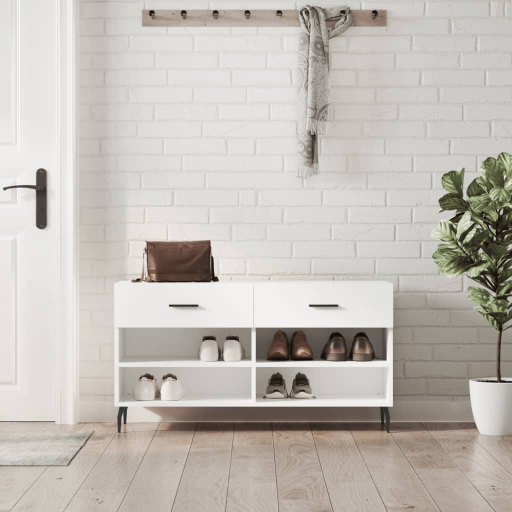 Skobenk hvit 102x35x55 cm konstruert tre