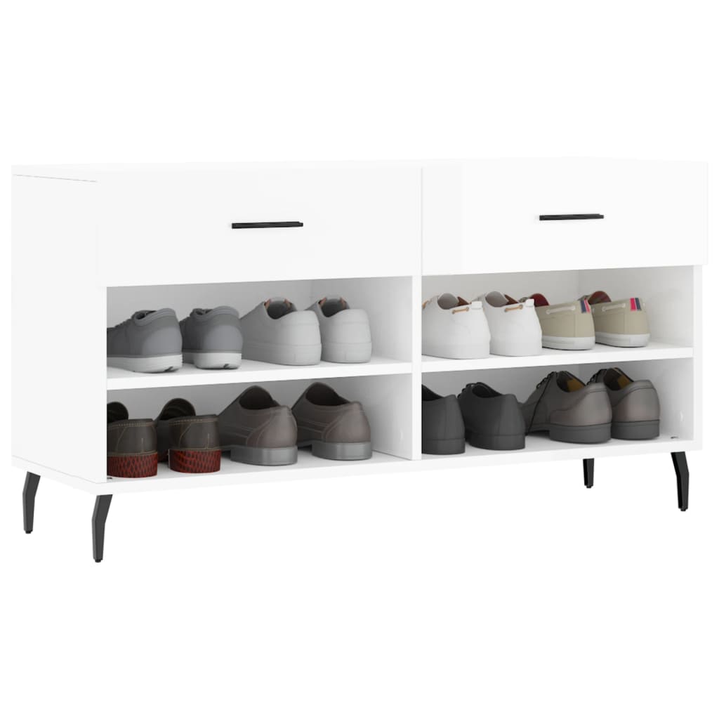 Skobenk høyglans hvit 102x35x55 cm konstruert tre