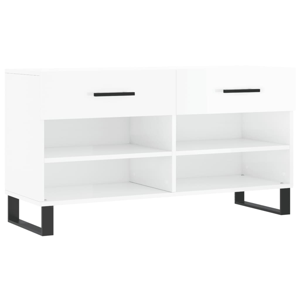 Skobenk høyglans hvit 102x35x55 cm konstruert tre