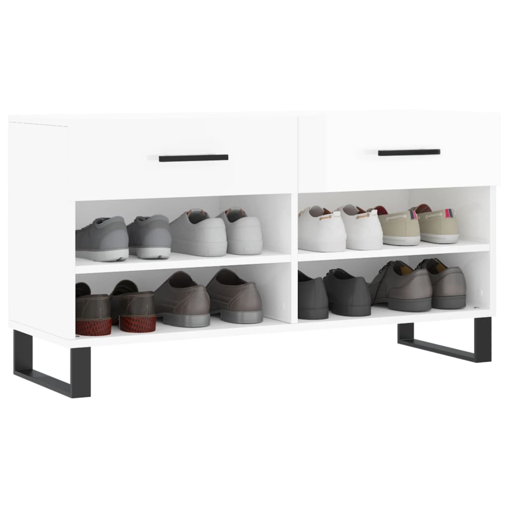 Skobenk høyglans hvit 102x35x55 cm konstruert tre