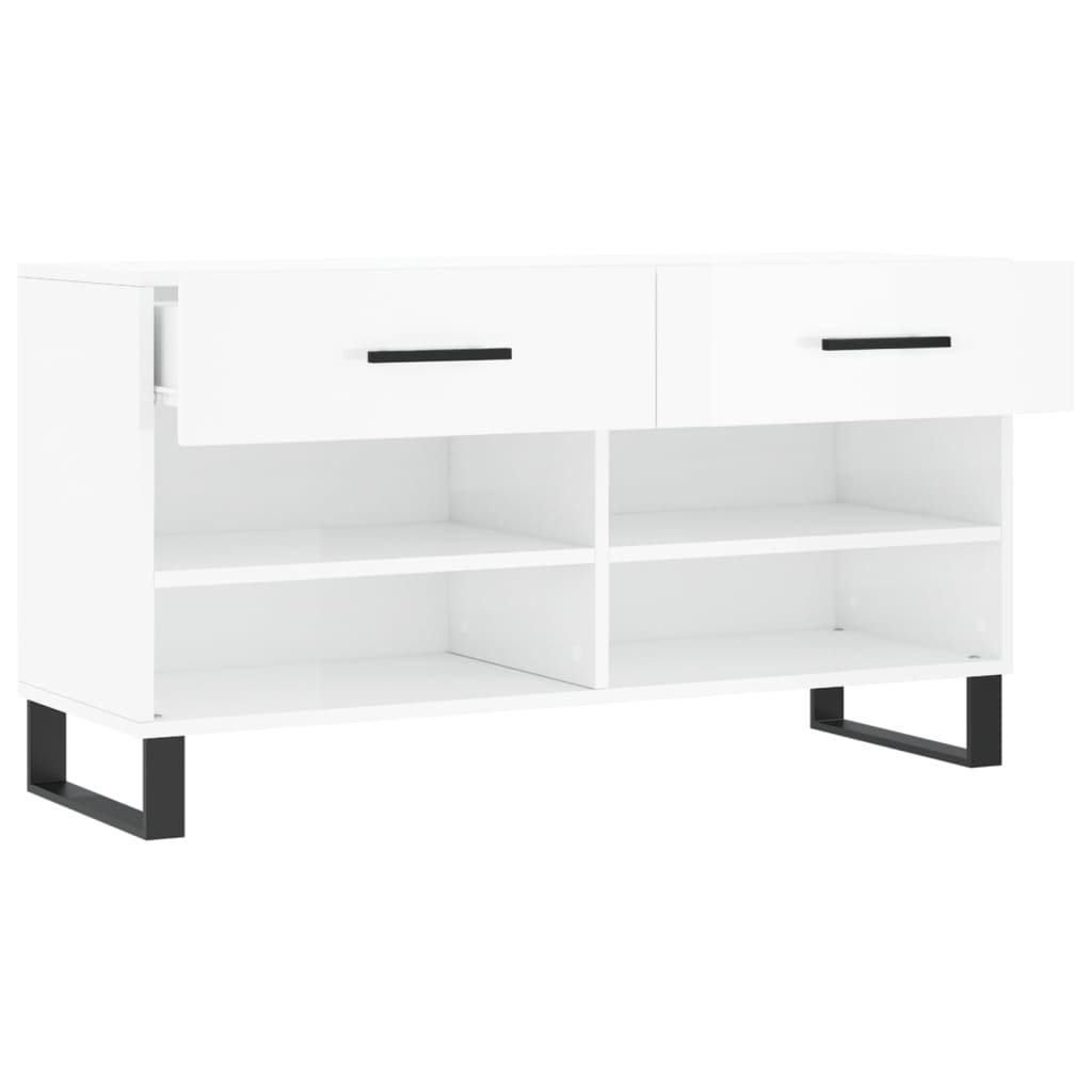 Skobenk høyglans hvit 102x35x55 cm konstruert tre