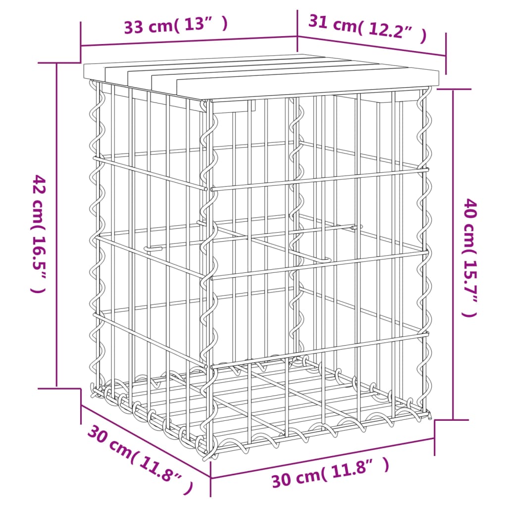 Hagebenk gabiondesign 33x31x42 cm heltre furu