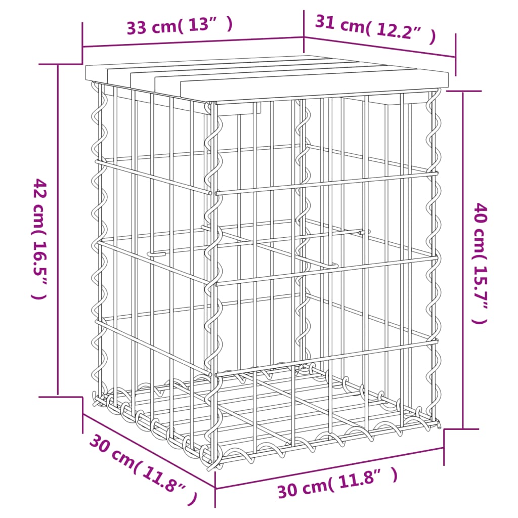 Hagebenk gabiondesign 33x31x42 cm impregnert furu