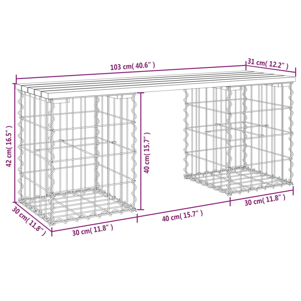 Hagebenk gabiondesign 103x31x42 cm heltre furu