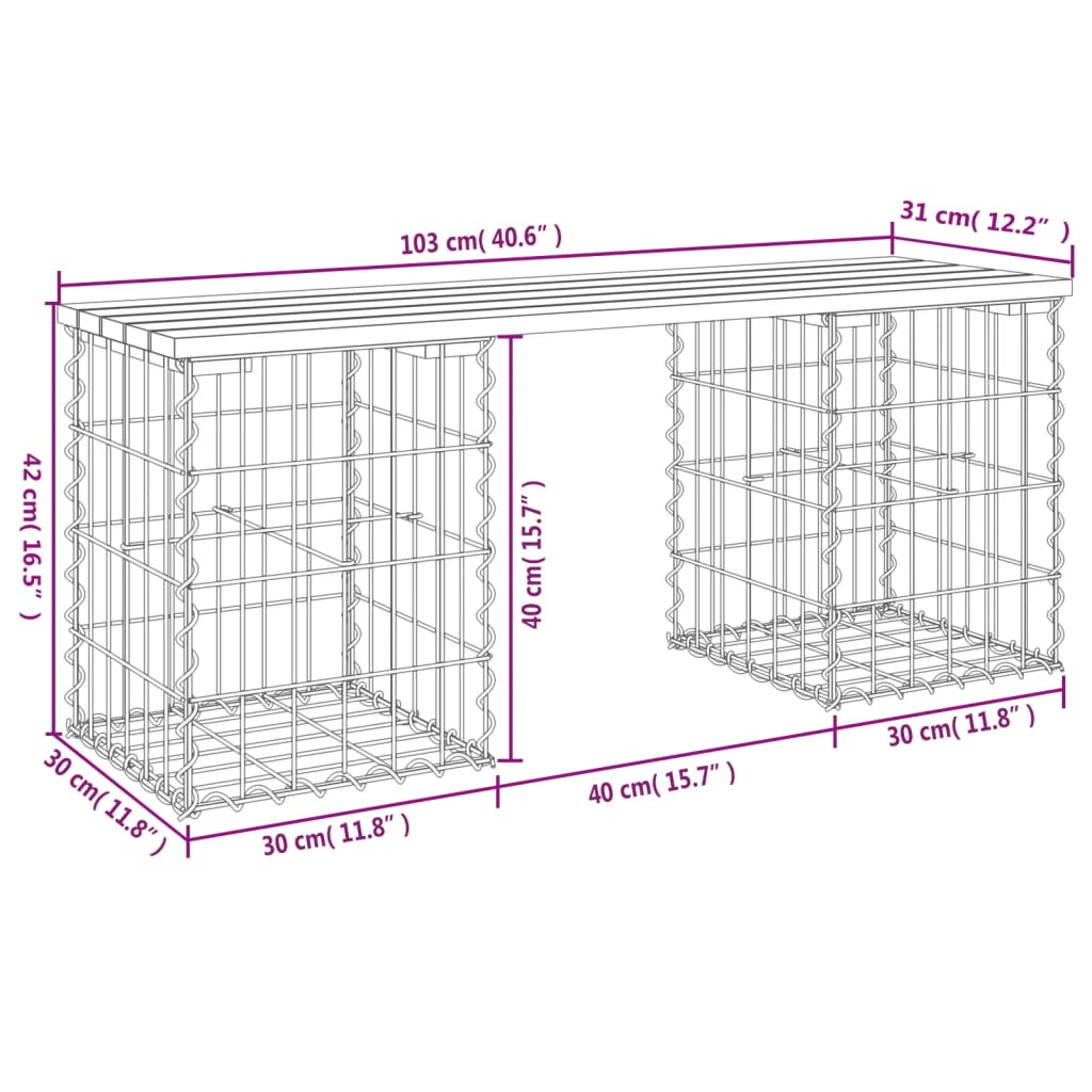 Hagebenk gabiondesign 103x31x42 cm heltre douglasgran