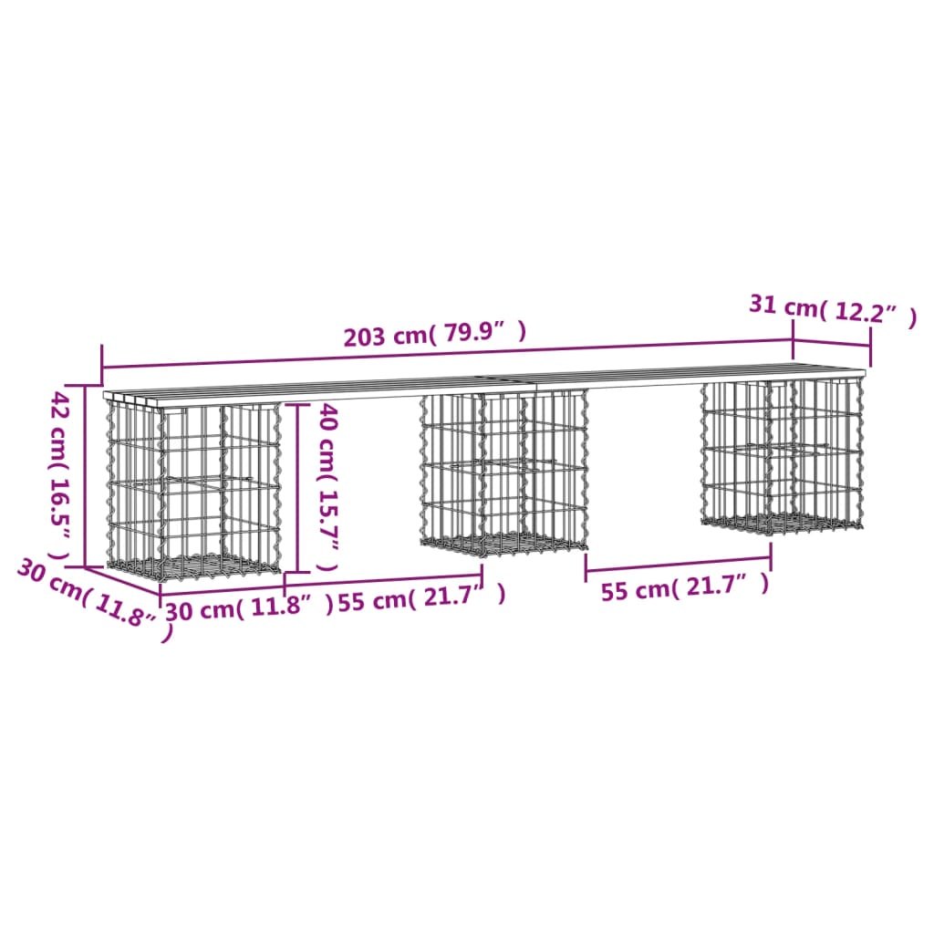 Hagebenk gabiondesign 203x31x42 cm heltre douglasgran