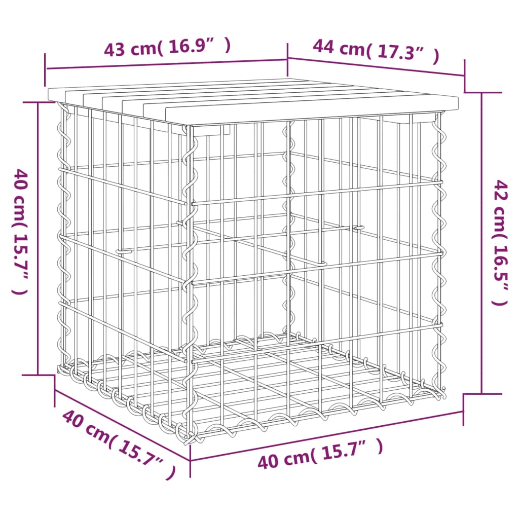 Hagebenk gabiondesign 43x44x42 cm impregnert furu