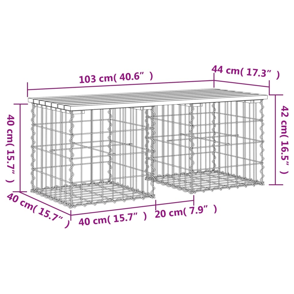 Hagebenk gabiondesign 103x44x42 cm heltre furu