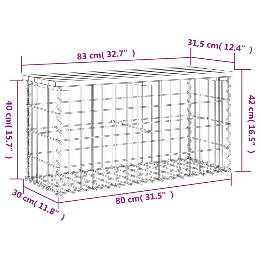 Hagebenk gabiondesign 83x31,5x42 cm impregnert furu