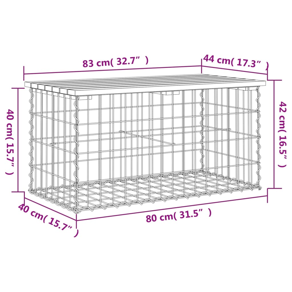 Hagebenk gabiondesign 83x44x42 cm heltre furu