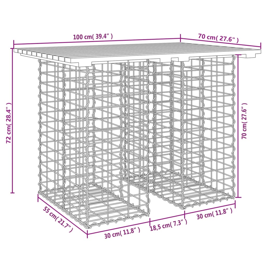 Hagebenk gabiondesign 100x70x72 cm heltre furu