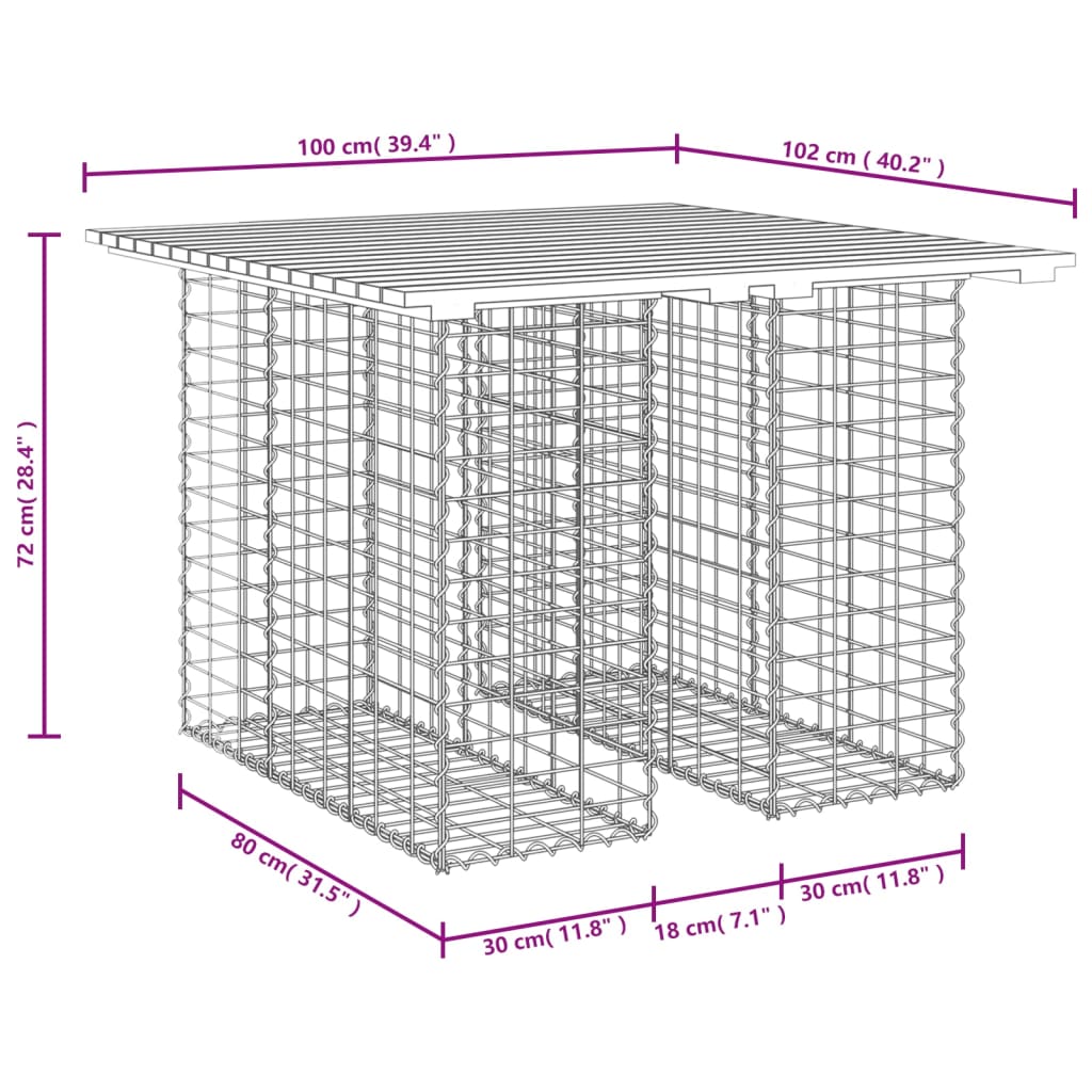 Hagebenk gabiondesign 100x102x72 cm heltre furu