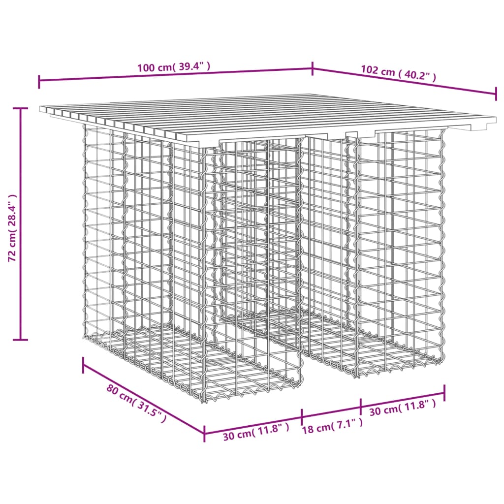 Hagebenk gabiondesign 100x102x72 cm impregnert furu
