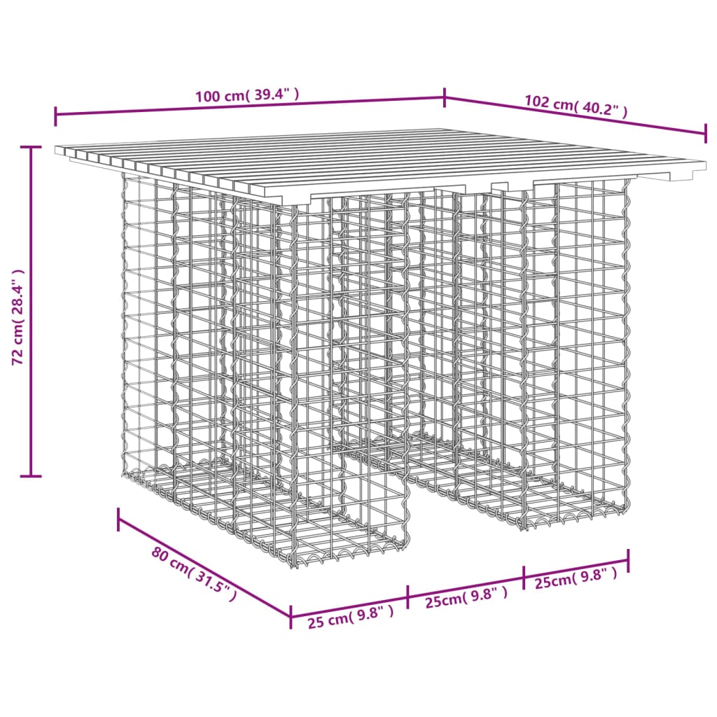 Hagebenk gabiondesign 100x102x72 cm heltre furu