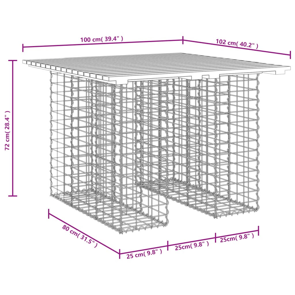 Hagebord gabiondesign 100x102x72 cm impregnert furu