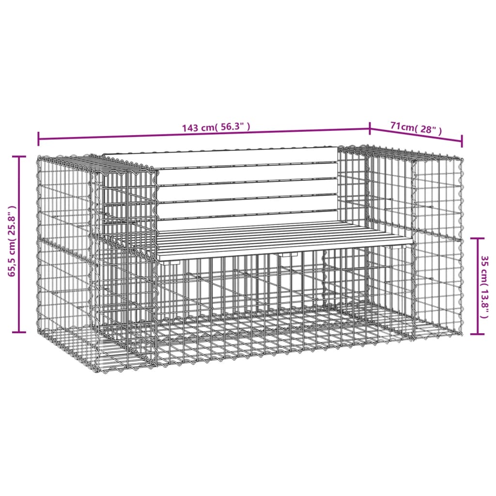 Hagebenk gabiondesign 143x71x65,5 cm heltre douglasgran