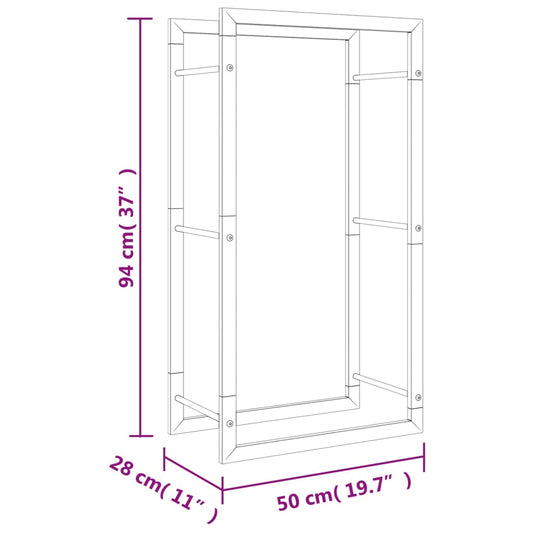 Vedstativ 50x28x94 cm rustfritt stål
