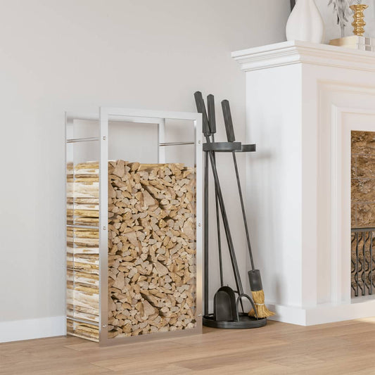 Vedstativ 50x28x94 cm rustfritt stål