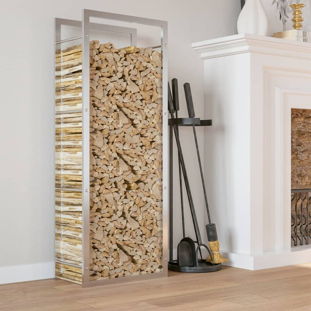 Vedstativ 50x28x132 cm rustfritt stål