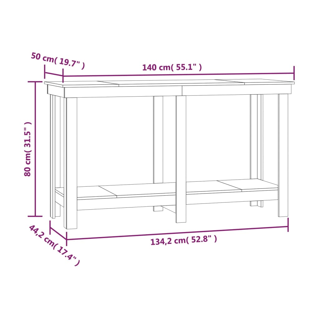 Arbeidsbenk 140x50x80 cm heltre furu