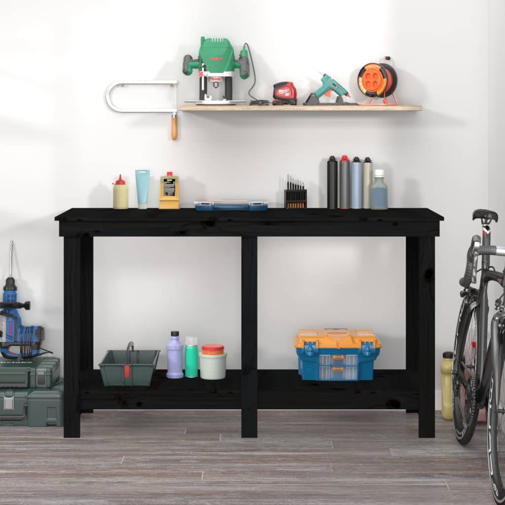 Arbeidsbenk svart 140x50x80 cm heltre furu