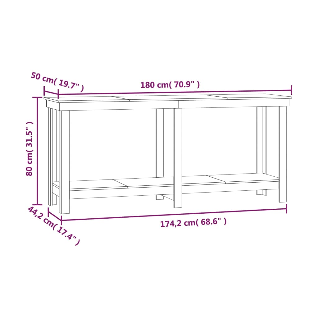 Arbeidsbenk 180x50x80 cm heltre furu