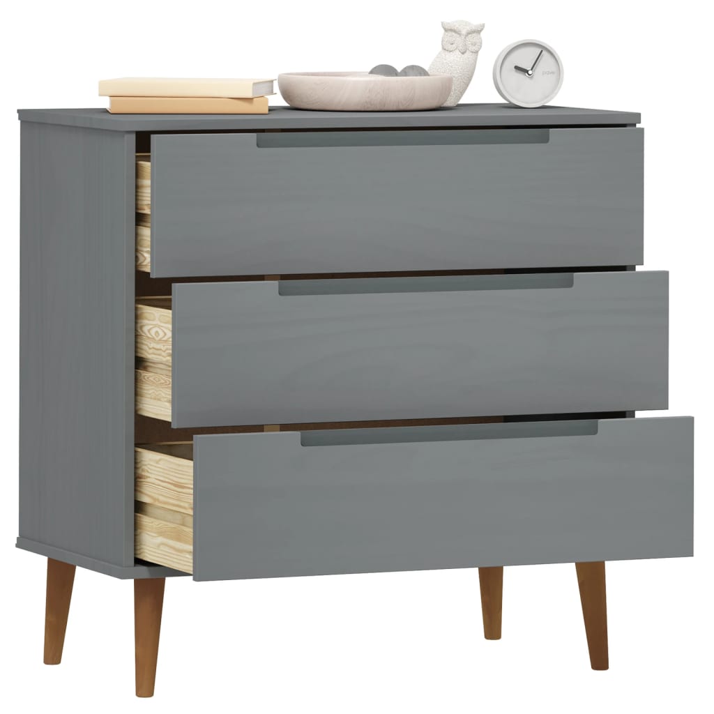 Kommode MOLDE grå 80x40x80 cm heltre furu