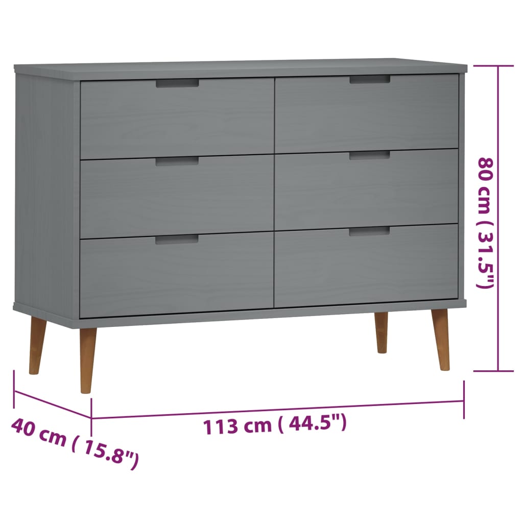 Kommode MOLDE grå 113x40x80 cm heltre furu