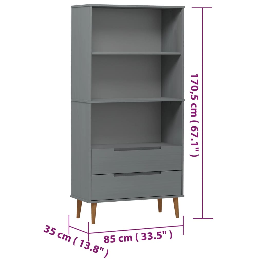 Bokhylle MOLDE grå 85x35x170,5 cm heltre furu