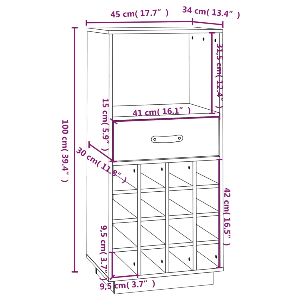 Vinhylle 45x34x100 cm heltre furu