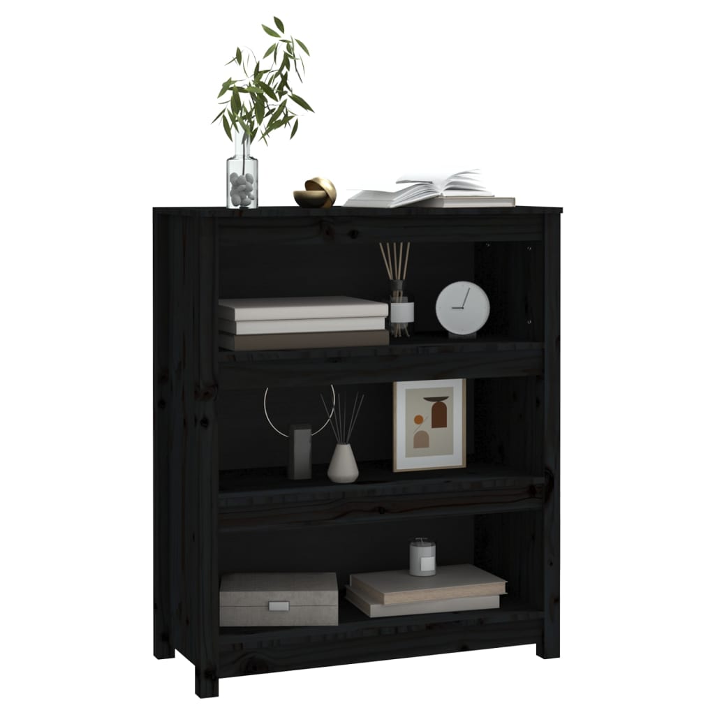 Bokhylle svart 80x35x97 cm heltre furu