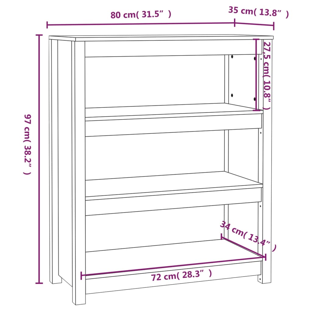 Bokhylle svart 80x35x97 cm heltre furu