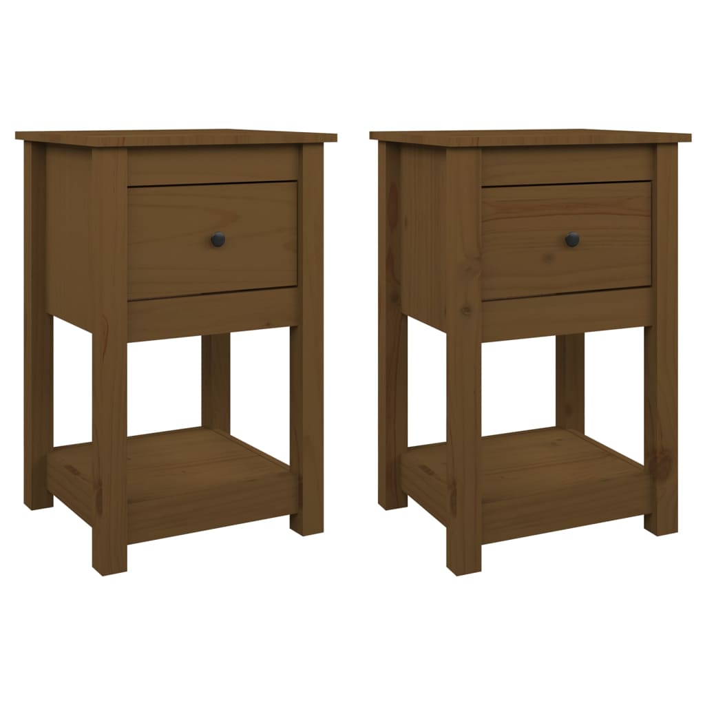 Nattbord 2 stk honningbrun 40x35x61 cm heltre furu