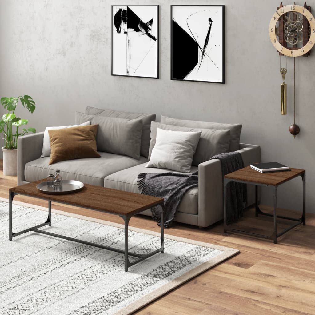 Salongbord 2 stk brun eik konstruert tre