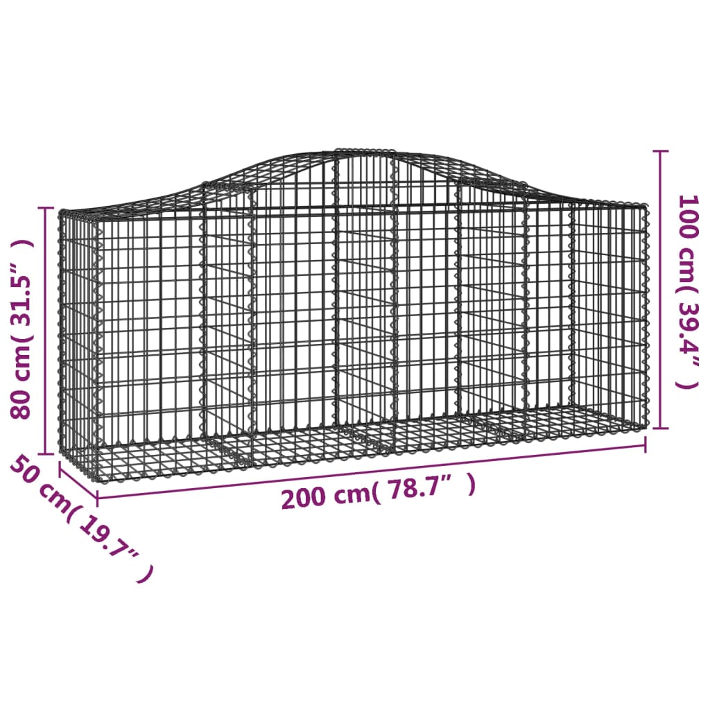 Gabionkurver buede 9 stk 200x50x80/100 cm galvanisert jern