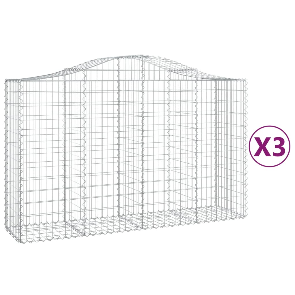 Gabionkurver buede 3 stk 200x50x120/140 cm galvanisert jern