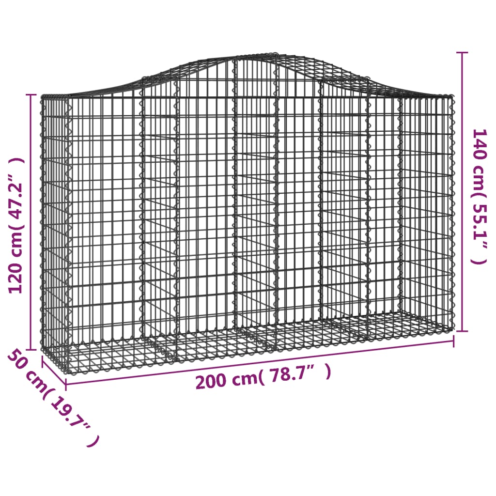 Gabionkurver buede 3 stk 200x50x120/140 cm galvanisert jern