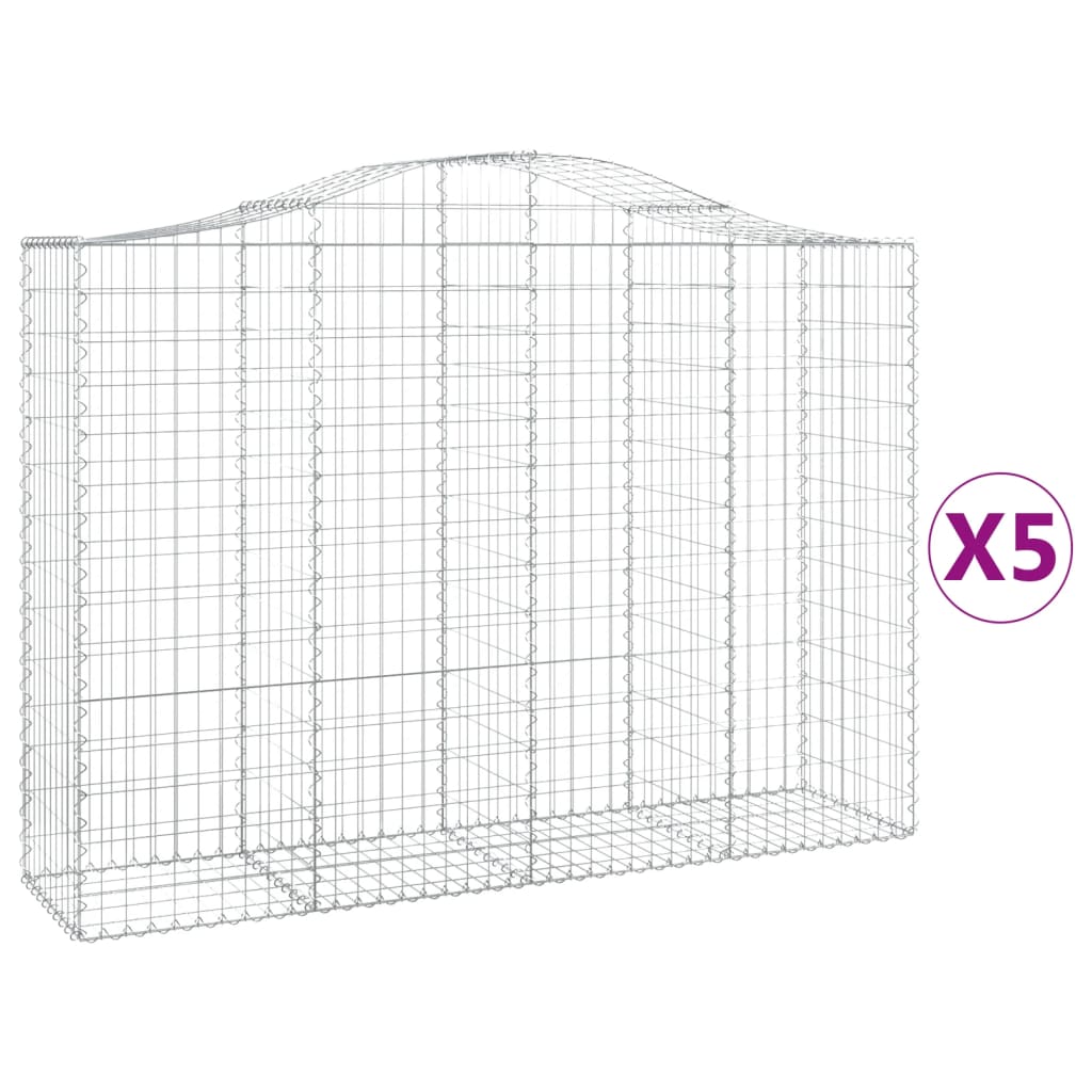 Gabionkurver buede 5 stk 200x50x140/160 cm galvanisert jern