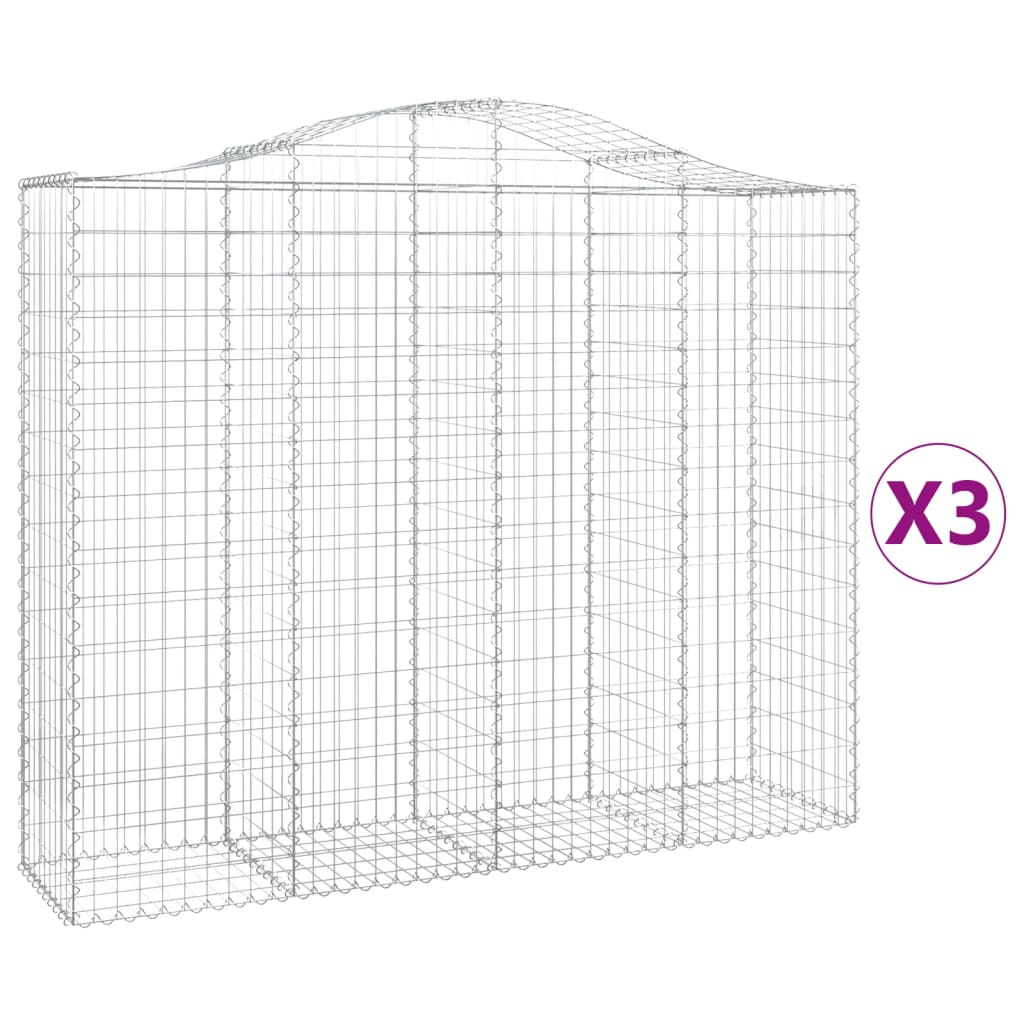Gabionkurver buede 3 stk 200x50x160/180 cm galvanisert jern