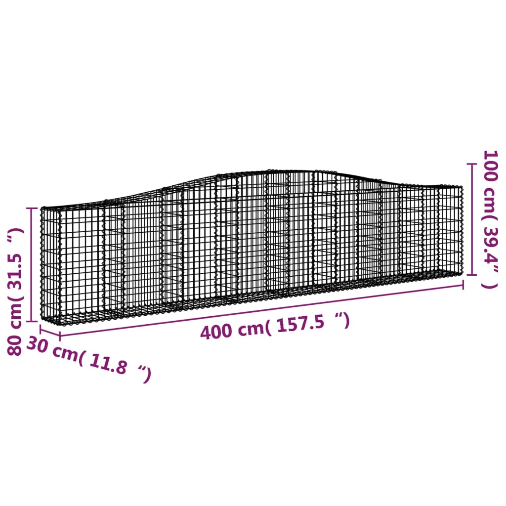 Gabionkurver buede 4 stk 400x30x80/100 cm galvanisert jern