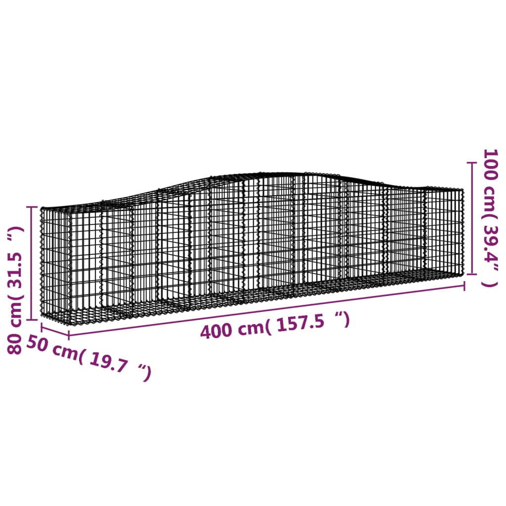 Gabionkurver buede 6 stk 400x50x80/100 cm galvanisert jern
