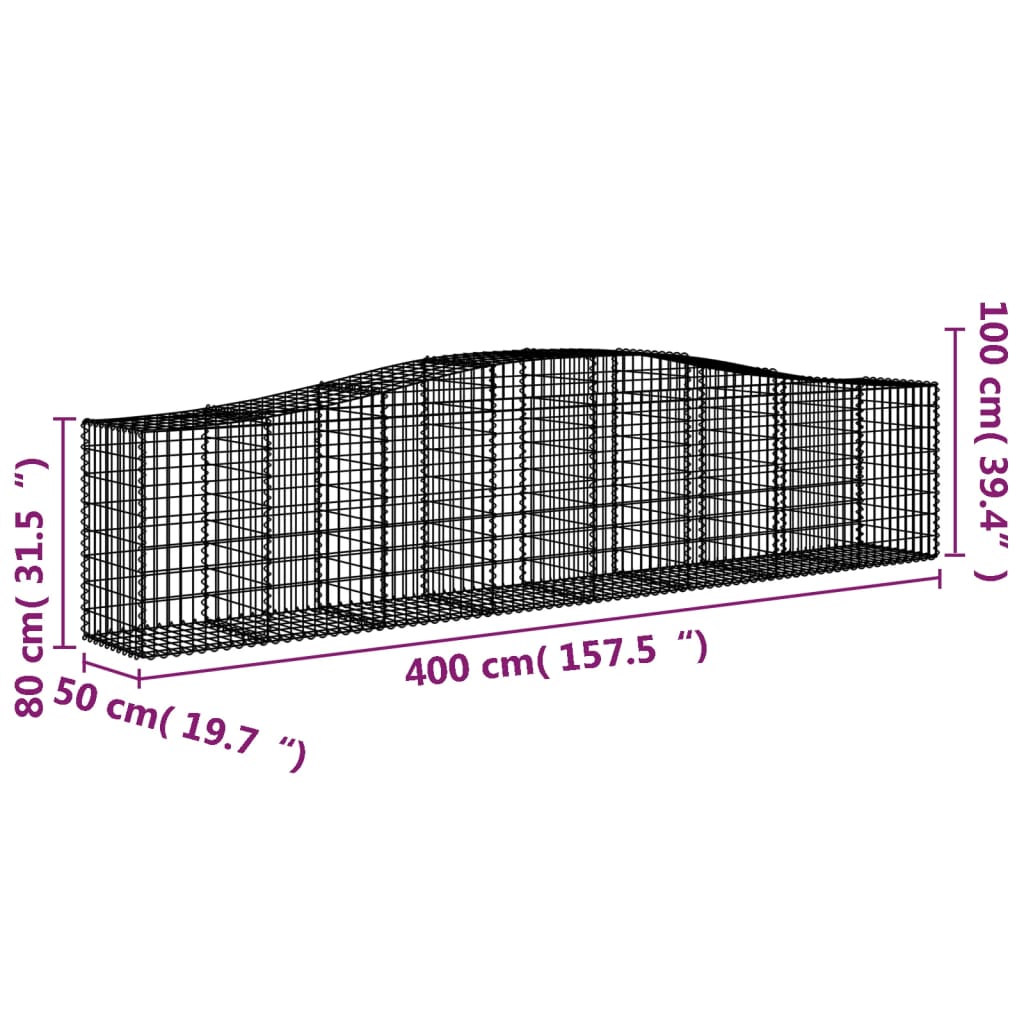 Gabionkurver buede 25 stk 400x50x80/100 cm galvanisert jern