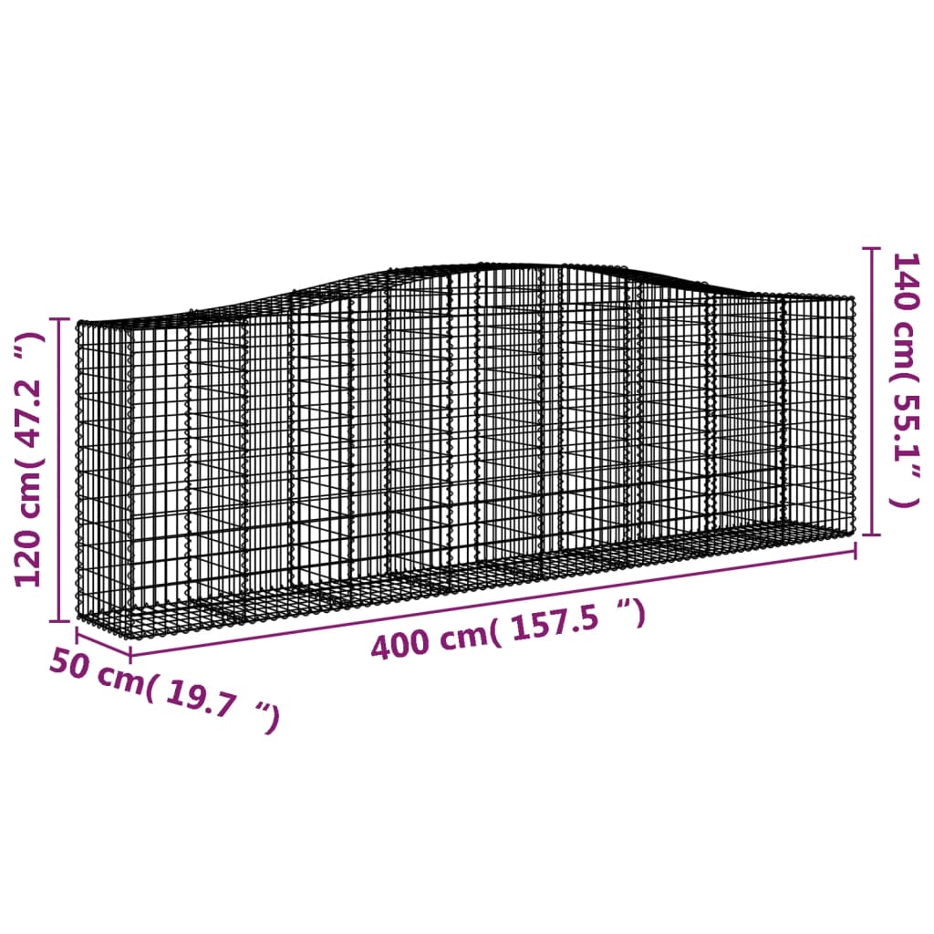 Gabionkurver buede 2 stk 400x50x120/140 cm galvanisert jern