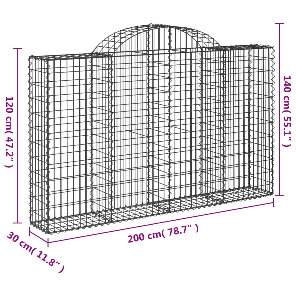 Gabionkurver buede 5 stk 200x30x120/140 cm galvanisert jern